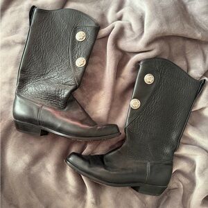 Vintage Tony Lama Concho Black Leather Women's Cowboy Boots Size 6.5